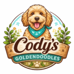 Logo of goldendoodle puppy with the words Cody's Goldendoodles
